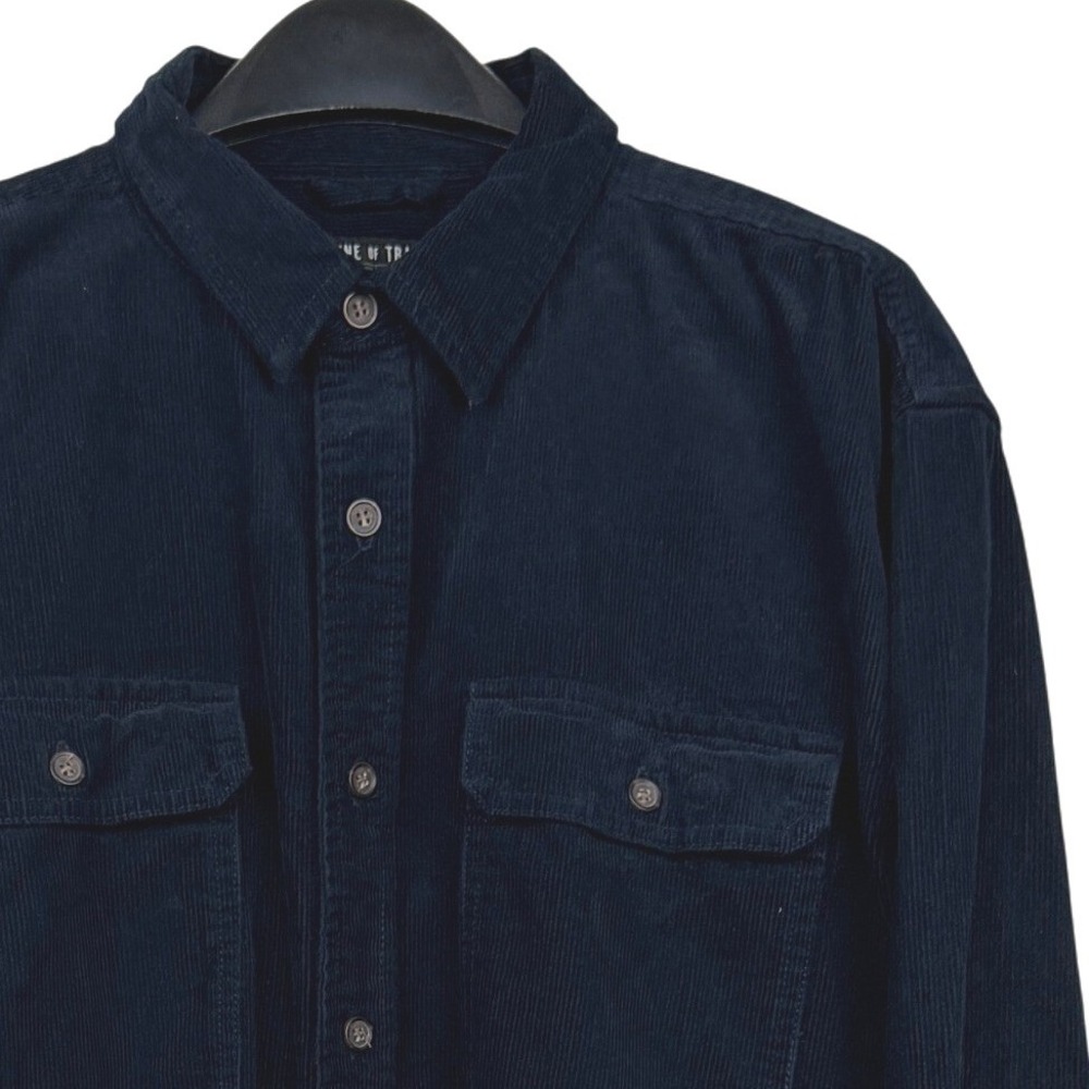 Line of Trade CORDUROY Shirt Mens XL Cotton Navy Blue Long Sleeve Elbow Patches